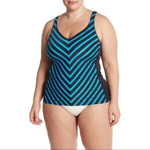 Reebok $95 Stripe Of Genius Tankini Black & Blue